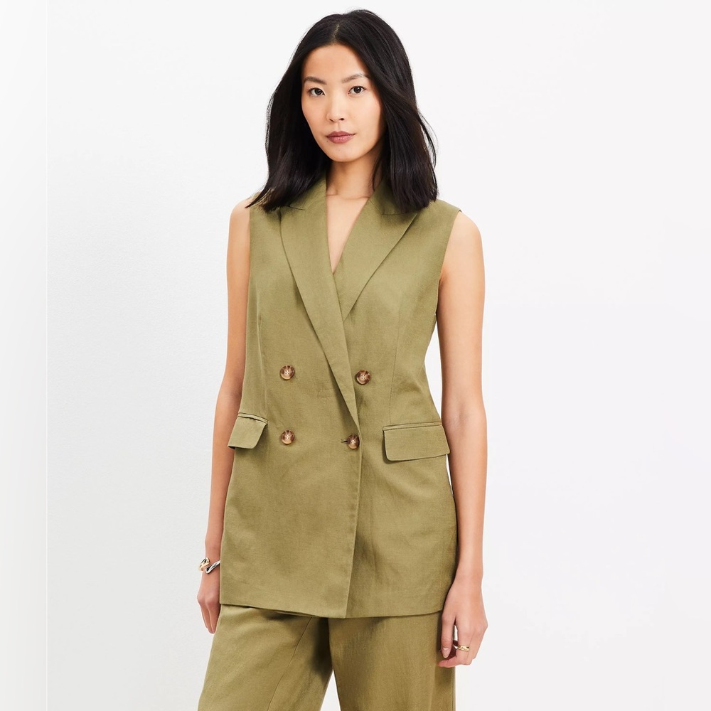 NWT Petite Linen Blend Double Breasted Vest - SMALL